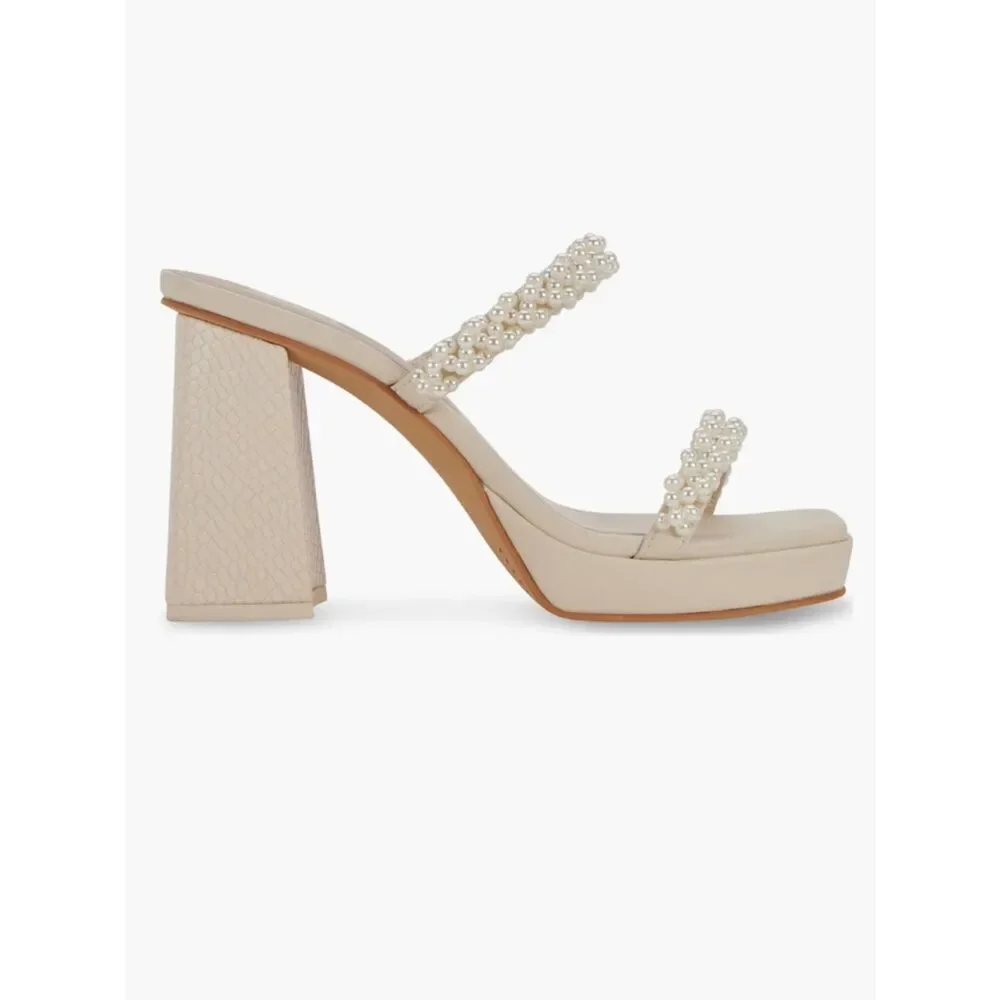 Dolce Vita Ariele Imitation Pearl Embellished Cream Platform Heel Sandals 11